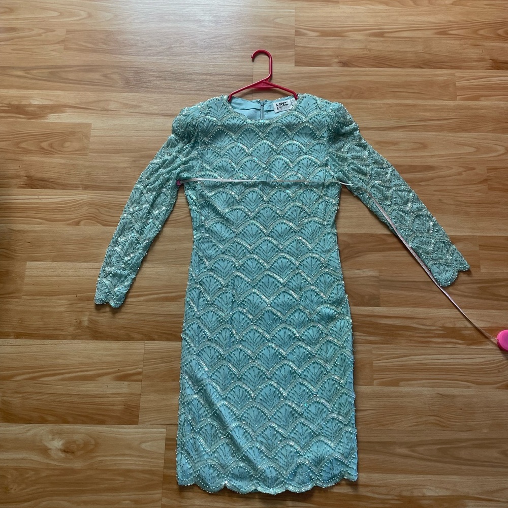 Vintage Lime Nite Silk Beaded Cocktail Dress Sequins Holiday Special Evening